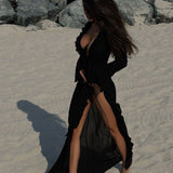 Coastal | Maxi Cover Up Long Sleeves Front Tie Ruffles