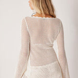 Aicha | Crochet Beach Cover Up Flared Sleeves Open Knit