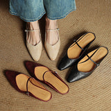 Virelia | Leather Mary Jane Mules Refined Pointed Comfort