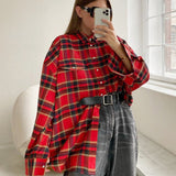 Crimson Tartan | Oversized Plaid Button Down Shirt