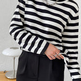Monochrome Ease | Striped Knit Top with Relaxed Fit