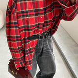 Crimson Tartan | Oversized Plaid Button Down Shirt