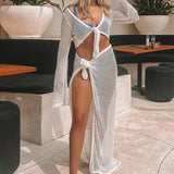 Riviera Breeze | Sheer Crochet Two Piece Cover Up Crop Top Maxi Skirt