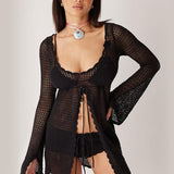 Aicha | Crochet Beach Cover Up Flared Sleeves Open Knit