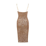 Adele Lumière | Glitter Spaghetti Strap Midi Dress