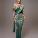 Anabel Élan | One Shoulder Draped Wedding Guest Maxi Dress