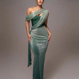 Anabel Élan | One Shoulder Draped Wedding Guest Maxi Dress