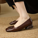 Monarch Edge | Square Toe Leather Hardware Flats