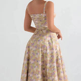 Floriane Roselle | Floral Corset Midi Summer Dress