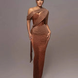 Anabel Élan | One Shoulder Draped Wedding Guest Maxi Dress