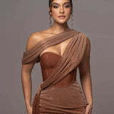 Anabel Élan | One Shoulder Draped Wedding Guest Maxi Dress