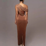 Anabel Élan | One Shoulder Draped Wedding Guest Maxi Dress