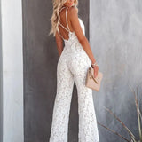 Celeste Lace | Open Cross Back Wide Leg Lace Jumpsuit
