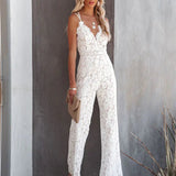 Celeste Lace | Open Cross Back Wide Leg Lace Jumpsuit