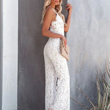 Celeste Lace | Open Cross Back Wide Leg Lace Jumpsuit