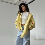 Dachsy Knit | Oversized Embroidered Cardigan with Button Front