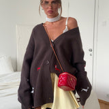 Dachsy Knit | Oversized Embroidered Cardigan with Button Front