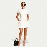 Perlisse | Pearl Trim Mini Dress Short Sleeve Tailored Fit