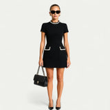 Perlisse | Pearl Trim Mini Dress Short Sleeve Tailored Fit