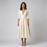 Alviene | White Midi Dress V Neck Flowing Elegant Silhouette
