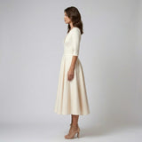 Alviene | White Midi Dress V Neck Flowing Elegant Silhouette