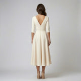 Alviene | White Midi Dress V Neck Flowing Elegant Silhouette