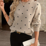 Dotelle | Polka Dot Knit Sweater Crew Neck Long Sleeves