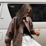 Vega Noir | Oversized Faux Leather Jacket with Vintage Brown Finish