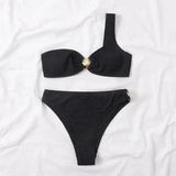 Valerina | Asymmetrical Bikini Textured Fabric Shell Detail