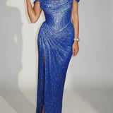 Cassia | Off-Shoulder Sequin Maxi Dress