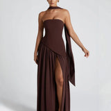 Serena | Strapless Lace-Up Slit Maxi Dress