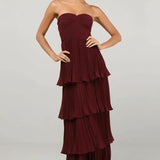 Valora | Strapless Tiered Burgundy Maxi Dress