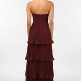 Valora | Strapless Tiered Burgundy Maxi Dress