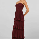 Valora | Strapless Tiered Burgundy Maxi Dress