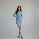 Veloura Season | V Neck Knit Long Sleeve Mini Dress