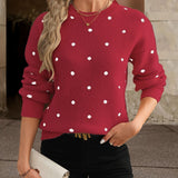 Dotelle | Polka Dot Knit Sweater Crew Neck Long Sleeves
