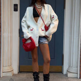 Dachsy Knit | Oversized Embroidered Cardigan with Button Front