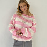 Coastal Ease | Off Shoulder Striped Knit Sweater