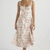 Floriane Roselle | Floral Corset Midi Summer Dress