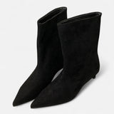 Ancienne Monde | Pointed Toe Ankle Boots Low Heel Suede
