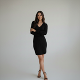 Veloura Season | V Neck Knit Long Sleeve Mini Dress