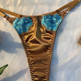 Blue Bloom Luxe | Satin Embroidered Lingerie Set