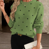 Dotelle | Polka Dot Knit Sweater Crew Neck Long Sleeves