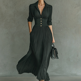 Célestique | Pleated Lapel Maxi Dress Sculpted Timeless Grace