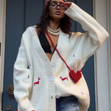 Dachsy Knit | Oversized Embroidered Cardigan with Button Front