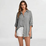 Palma | Oversized Linen Blouse Long Sleeves Button Front