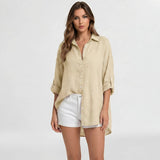 Palma | Oversized Linen Blouse Long Sleeves Button Front