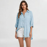 Palma | Oversized Linen Blouse Long Sleeves Button Front