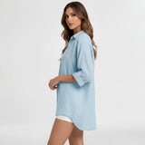 Palma | Oversized Linen Blouse Long Sleeves Button Front