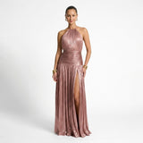 Donna Éclat | Pleated Halter Maxi Dress With Side Split